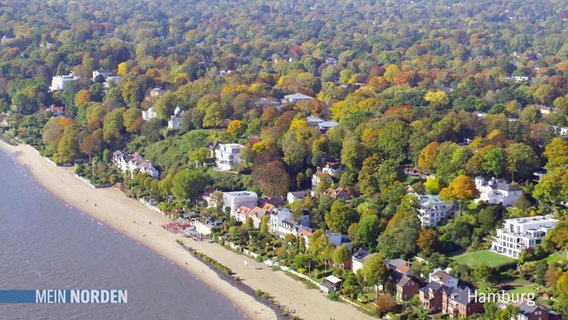 Häuser des Hamburger Stadteils Blankenese am Elbufer aus einem Helikopter betrachtet © Screenshot 